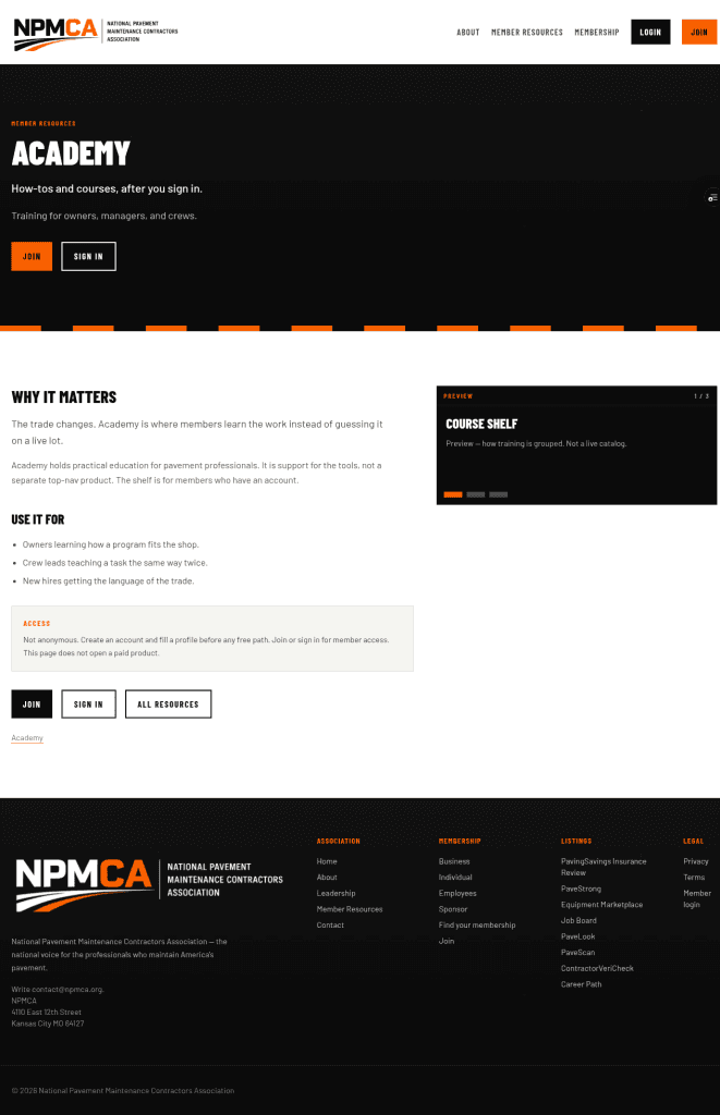 Academy course screen