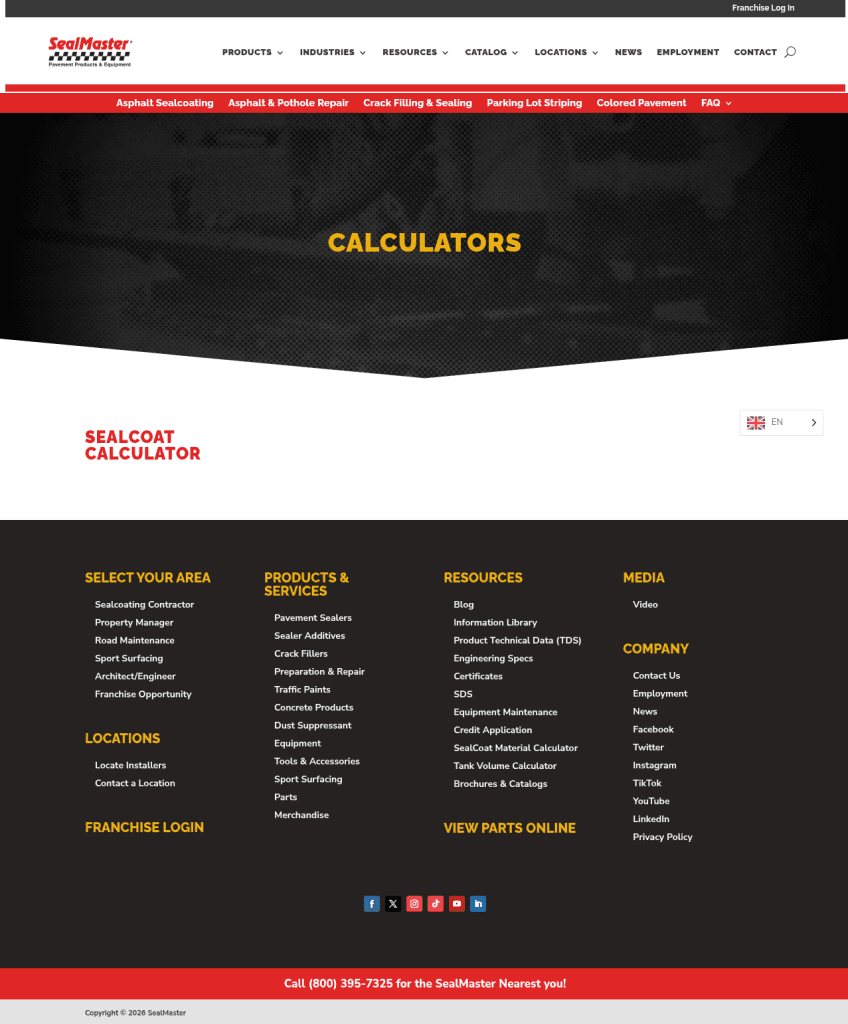 Sealcoat calculator screen