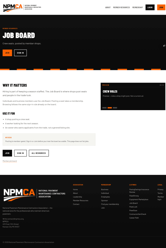 Job Board screen